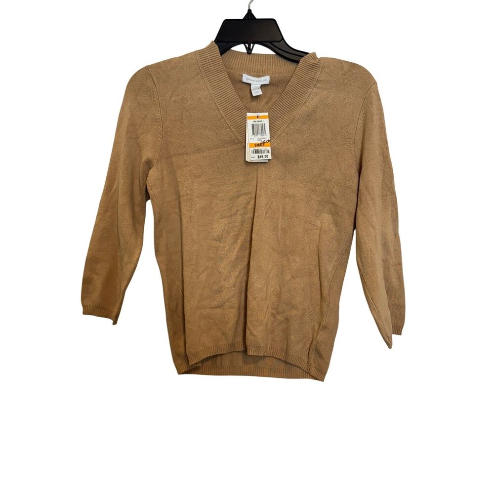 Charter Club V-Neck Sweater Womens Small Camel Silk Nylon Blend